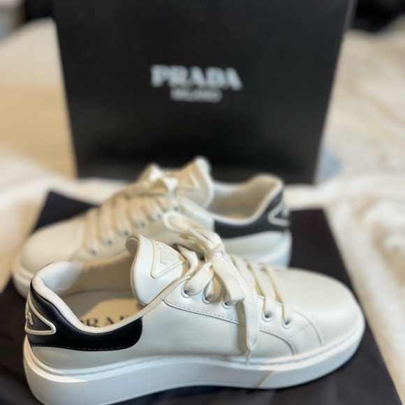 Prada White and Black Platform Sneakers - Picture 6 of 14